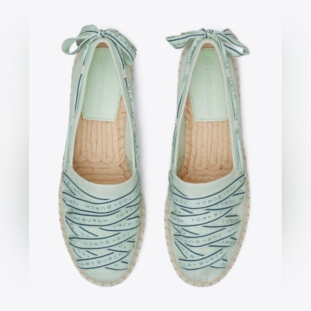 Tory Burch Light Green Espadrilles with Logo Straps